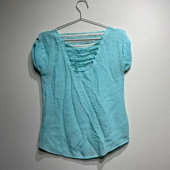 Pearl Size S Lightweight Shirt Blouse Teal Color Back String Design - Picture 6 of 8